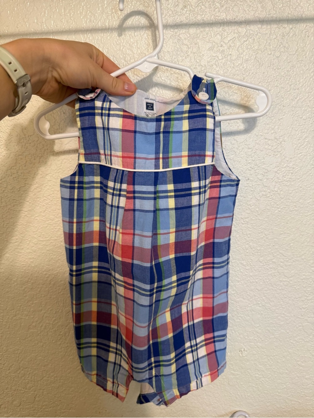 Janie and Jack Plaid Tank Romper - Blue, Red & Yellow